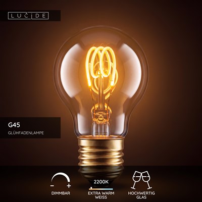 Lucide G45 - Glühfadenlampe - Ø 4,5 cm - LED Dim. - E27 - 1x3W 2200K - Amber